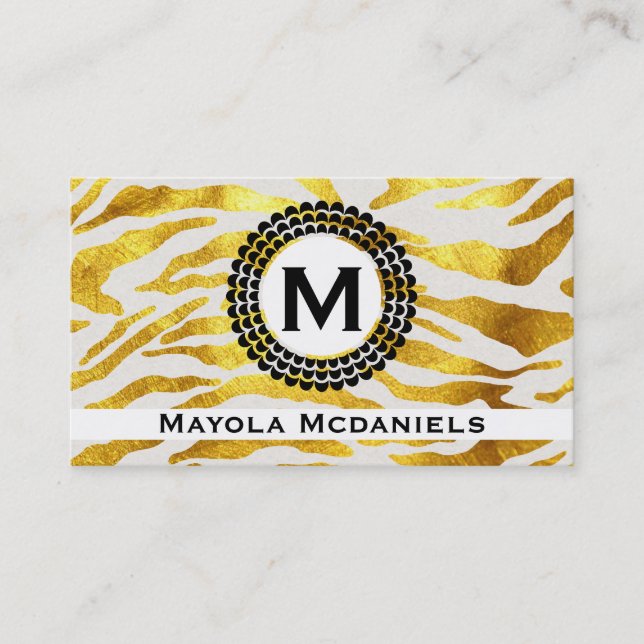 Monogram | Zebra Print (gold) Business Card (Front)