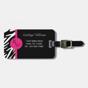 Monogram Zebra Stripe with Pink Luggage Tag