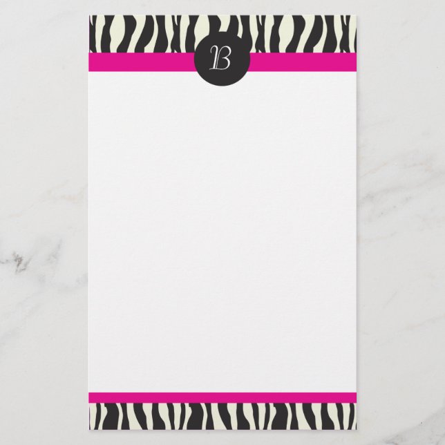 Monogram Zebra Stripes Customizable Stationery (Front)