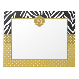 Monogram Zebra with Gold Polka Dot Pattern Notepad