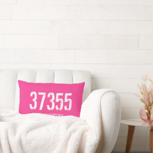 Monogram Zip Code Pink White Family Name Lumbar Pillow