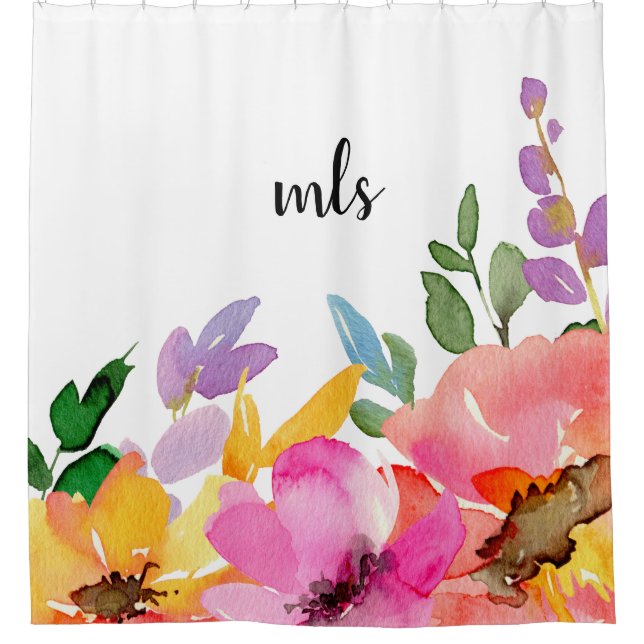 MonogramChic Trendy Spring Florals Watercolor Pink (Front)