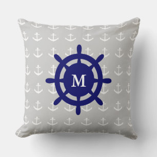 Monogramed Anchor Throw Pillow