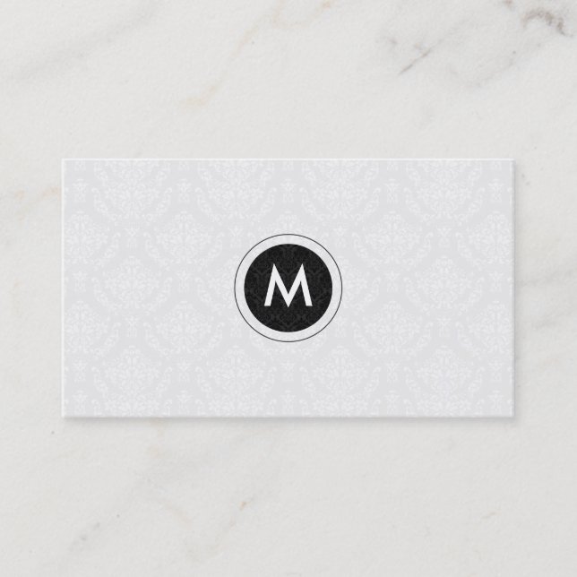 Monogramed Black And White Floral Damasks Business Card (Front)