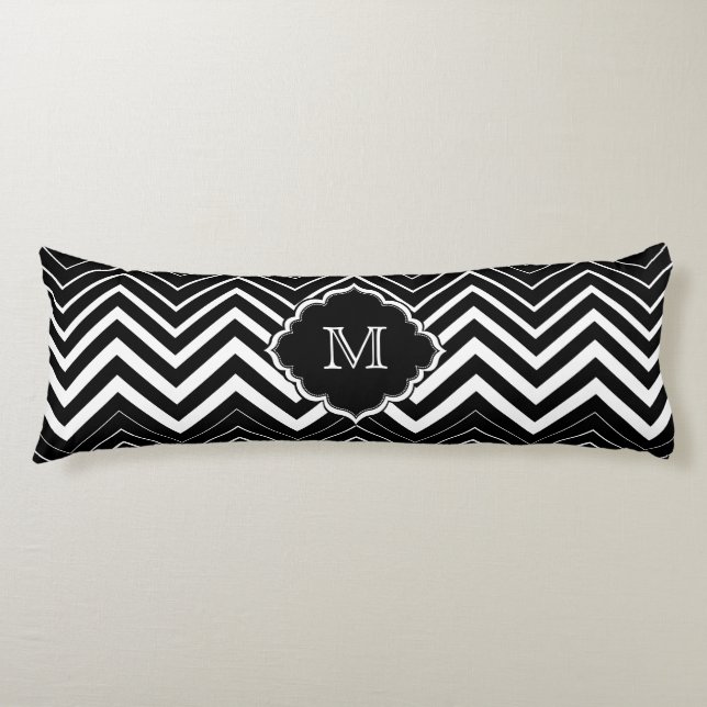 Monogramed Black And White Zigzag Chevron Body Pillow (Front)