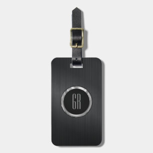 Monogramed Black Brushed Aluminum Texture 2 Luggage Tag