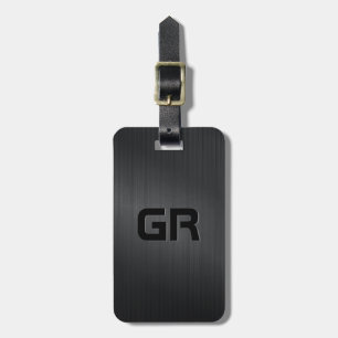 Monogramed Black Brushed Aluminum Texture 3 Luggage Tag