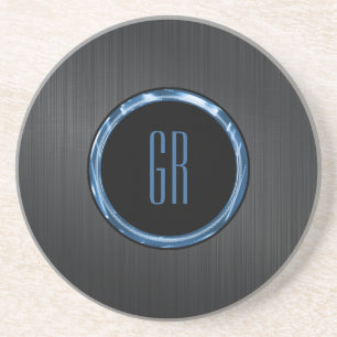 Monogramed Black Brushed Aluminum Texture Coaster