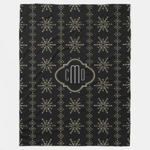 Monogramed Black & Glitter Christmas Snowflakes 2 Fleece Blanket