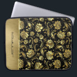 Monogramed black & Gold Damasks Pattern Laptop Sleeve<br><div class="desc">Monogrammed elegant black background (changeable to any color) and gold tones floral damasks.</div>