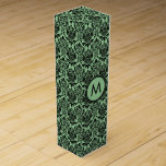 Monogramed Black & Green Floral Damasks Pattern Wine Gift Box<br><div class="desc">Monogramed elegant black and green vintage floral damasks pattern</div>