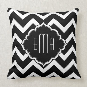 Monogramed Black & White Geometric Zigzag Chevron Throw Pillow
