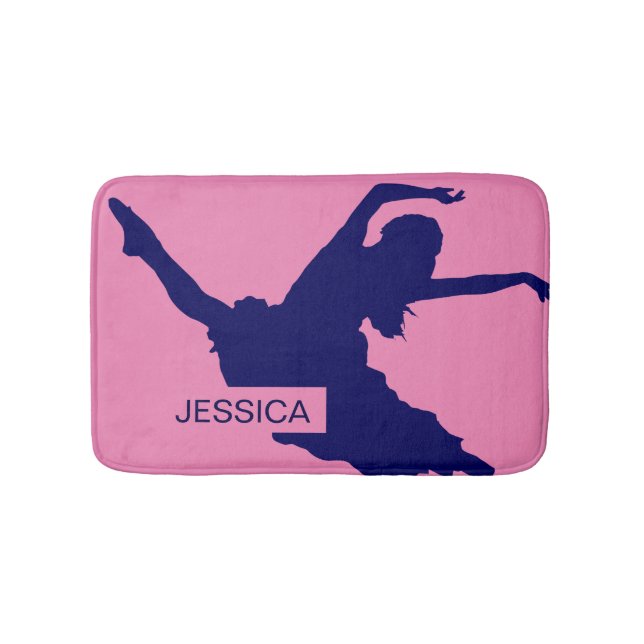 Monogramed Blue Dancer Silhouette IllustrationBlu Bath Mat (Front)
