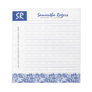 Monogramed Blue Floral Lace & White Damasks 2a Notepad
