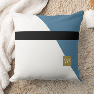 Monogramed Blue Green Colour Blocked Throw Pillow