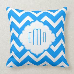 Monogramed Blue & White Geometric Zigzag Chevron Throw Pillow