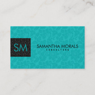 Monogramed Bold Modern Black & Turquoise Damasks 2 Business Card