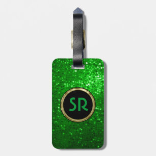 Monogramed Bright Green Tones Glitter Texture Luggage Tag