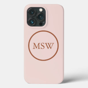 Monogramed circular border plain blush pink girly iPhone 13 pro case