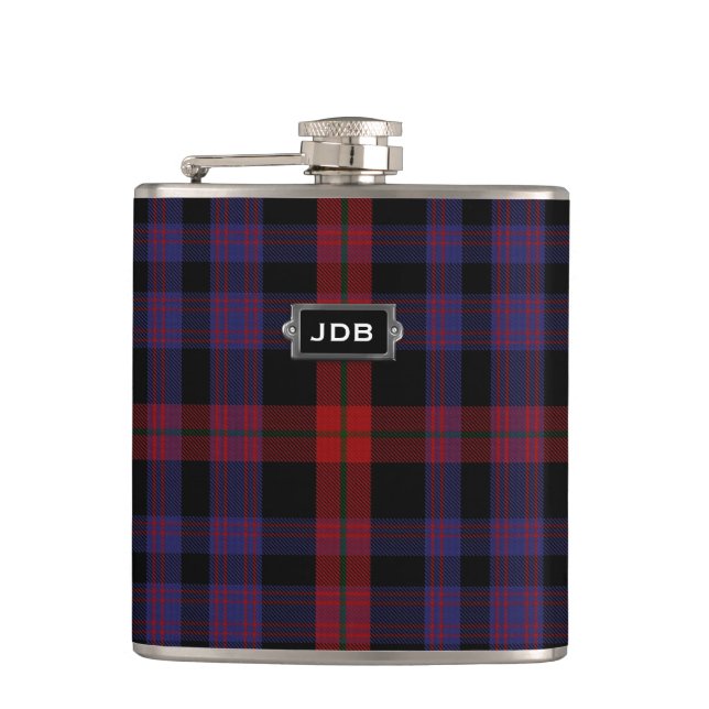 Monogramed Clan Brown Tartan Plaid Flask (Front)
