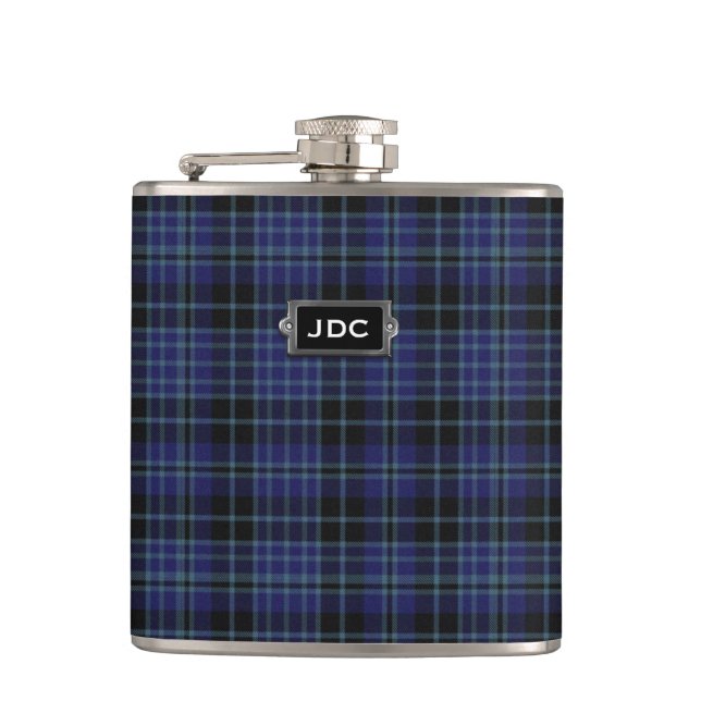 Monogramed Clan Clark Tartan Plaid Flask (Front)