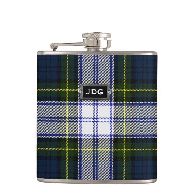 Monogramed Clan Gordon Dress Tartan Plaid Flask (Front)
