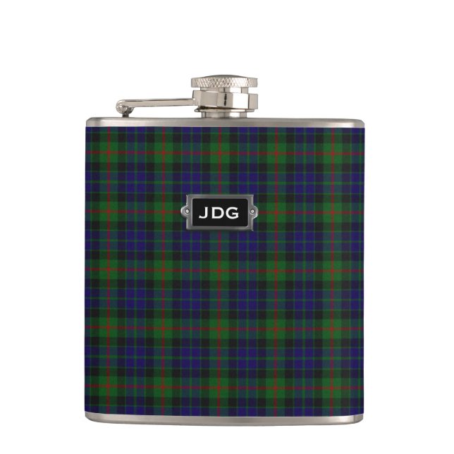 Monogramed Clan Gunn Tartan Plaid Flask (Front)