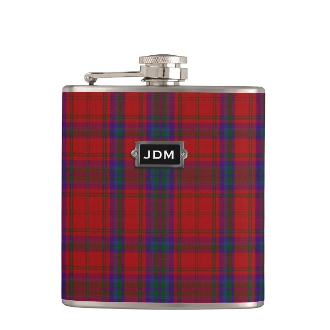 Monogramed Clan MacDougall Tartan Plaid Flask (Front)
