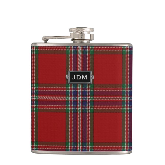 Monogramed Clan MacFarlane Tartan Plaid Flask (Front)