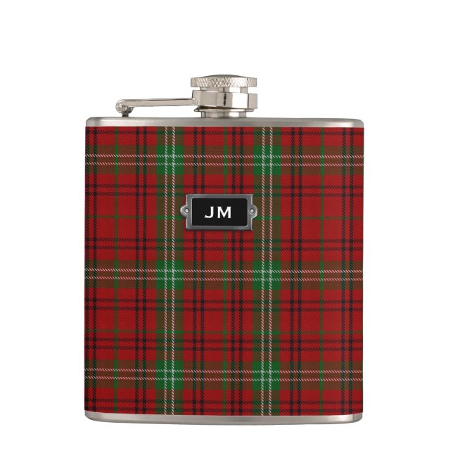 Monogramed Clan Morrison Tartan Plaid Flask (Front)