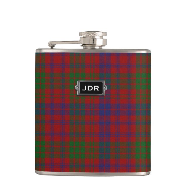 Monogramed Clan Ross Tartan Plaid Flask (Front)