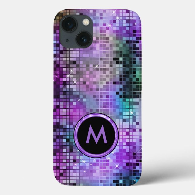 Monogramed Colourful Disco Glitter Purple Overtone Case-Mate iPhone Case (Back)