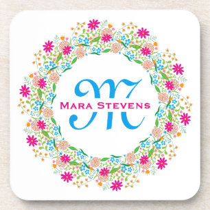 Monogramed Colourful Summer Country Flowers Coaster