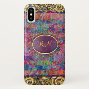 Monogramed Colourful Vintage Floral Collage Case-Mate iPhone Case