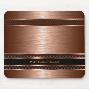 Monogramed Copper Metallic Brushed Aluminum Look Mouse Pad