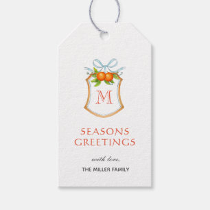 Monogramed Crest with Citrus orange Holiday gift Gift Tags