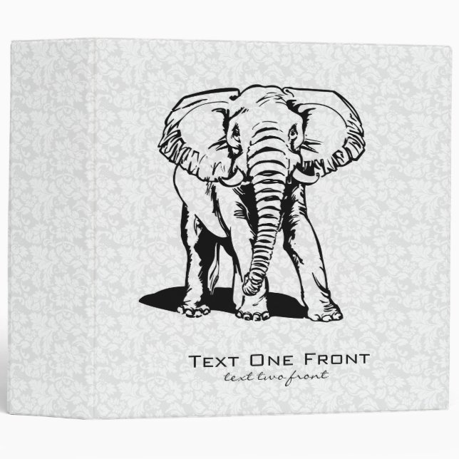 Monogramed Cute Black Elephant Line Drawing Binder (Front/Spine)