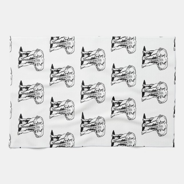 Monogramed Cute Black Elephant Line Drawing Kitchen Towel (Horizontal)
