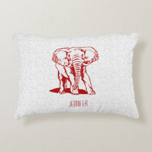 Monogramed Cute Dark Red Elephant Line Drawing Accent Pillow
