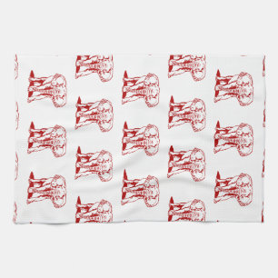 Monogramed Cute Dark Red Elephant Line Drawing Kitchen Towel