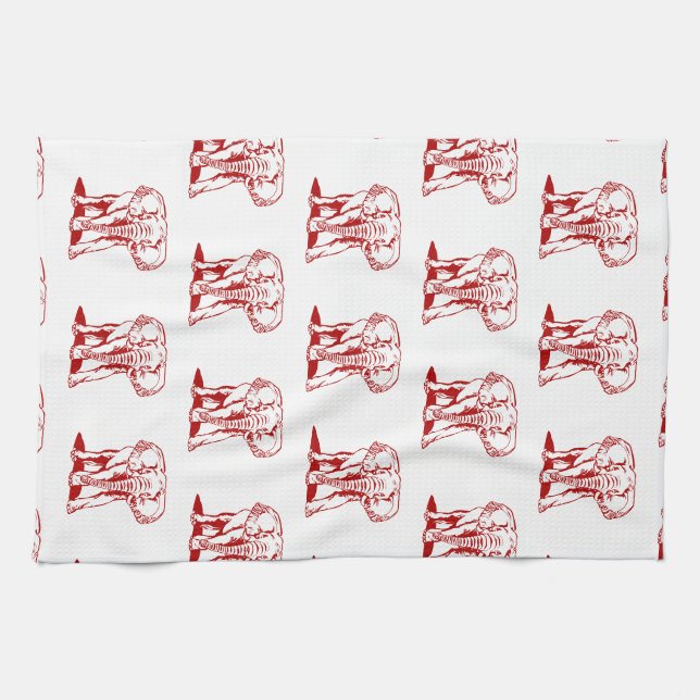Monogramed Cute Dark Red Elephant Line Drawing Kitchen Towel (Horizontal)