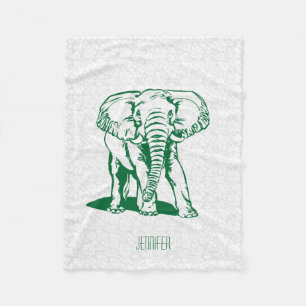 Monogramed Cute Hunter Green Elephant Line Drawing Fleece Blanket