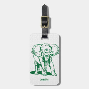 Monogramed Cute Hunter Green Elephant Line Drawing Luggage Tag