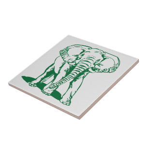 Monogramed Cute Hunter Green Elephant Line Drawing Tile