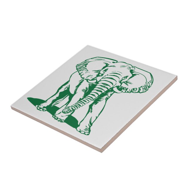 Monogramed Cute Hunter Green Elephant Line Drawing Tile (Side)