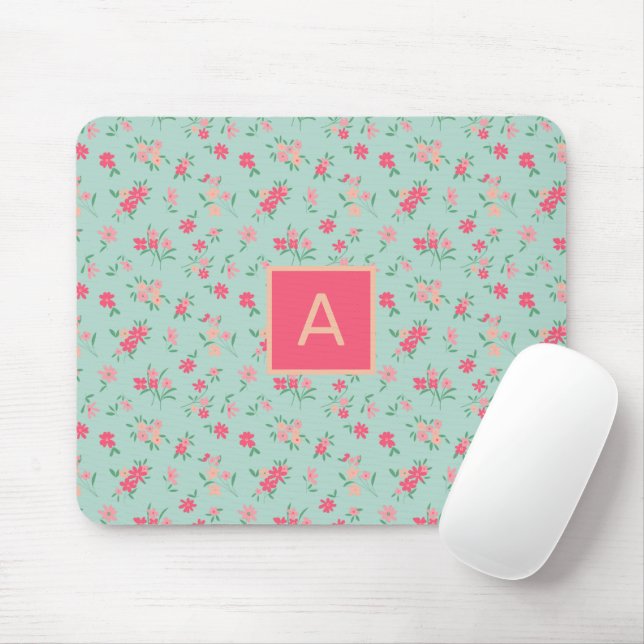Monogramed Dainty Pink Tiny Flowers Mouse Pad (With Mouse)