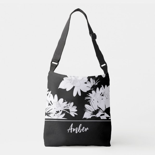 Monogramed daisy black and white floral  crossbody bag (Front)