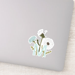Monogramed Elegant Grey Blue Dandelion Flowers