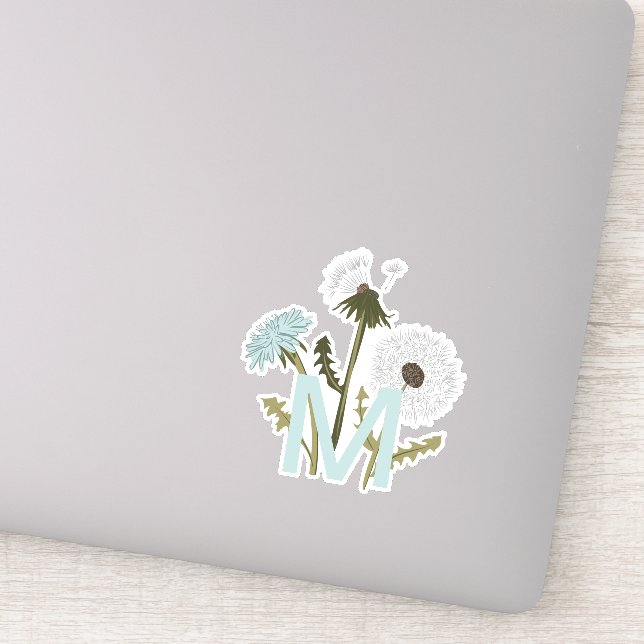 Monogramed Elegant Grey Blue Dandelion Flowers (Detail)