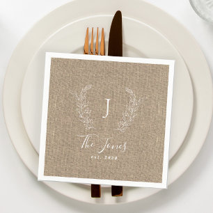Monogramed family name personalized burlap rustic napkin